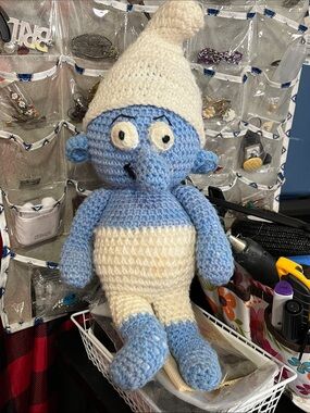 Hand Crafted Blue and Cream Crochet Plush Doll